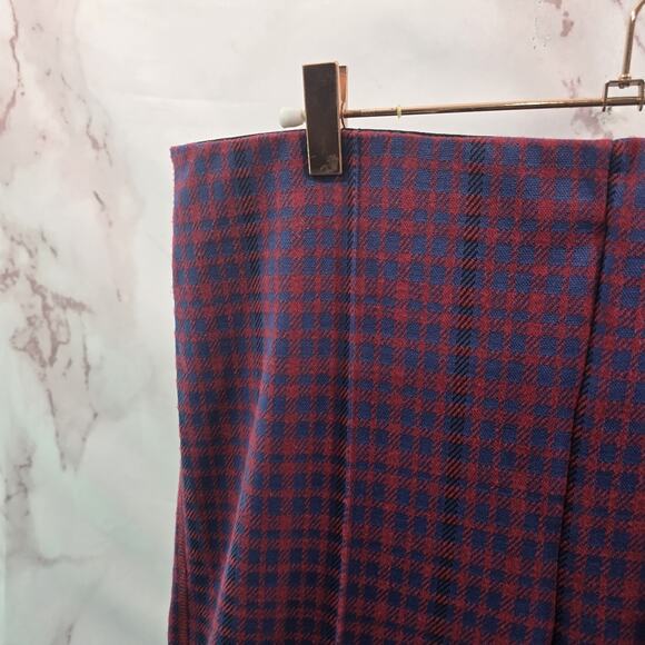 Anthropologie Pants Womens Large Red Blue Plaid High Rise Flare Pull On Maeve - Picture 2 of 14